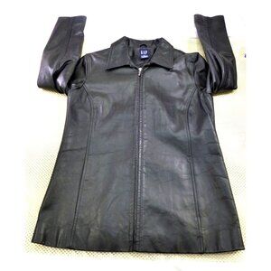 Y2K Vintage Gap Black Genuine Leather Zip‎ Up Lined Jacket Coat Women’s Med